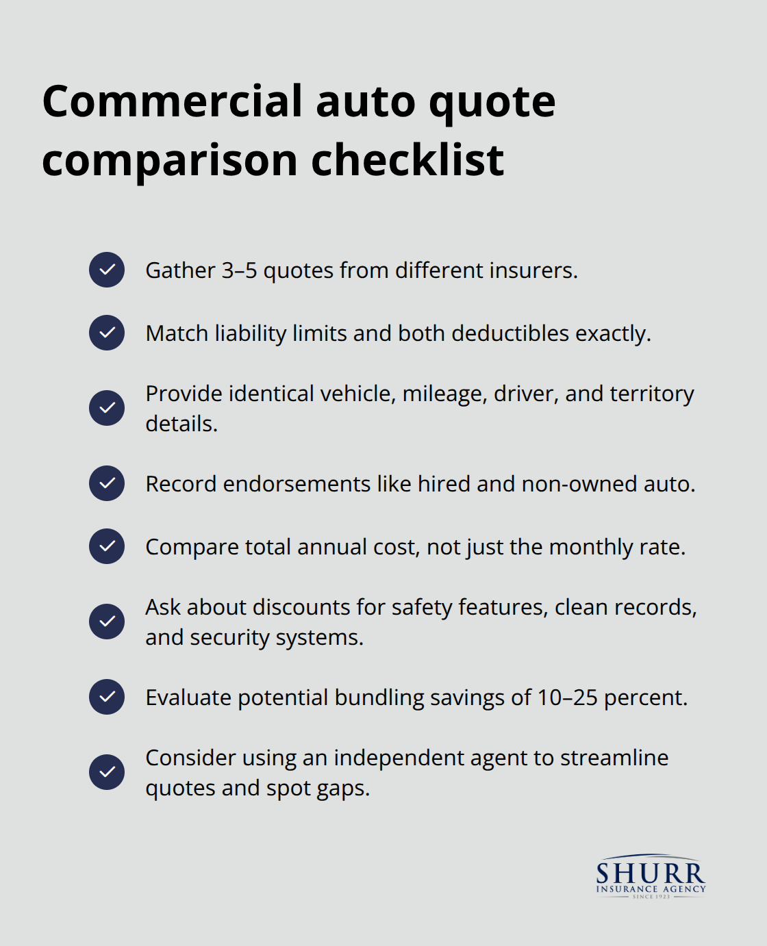 Checklist to compare commercial auto insurance quotes effectively