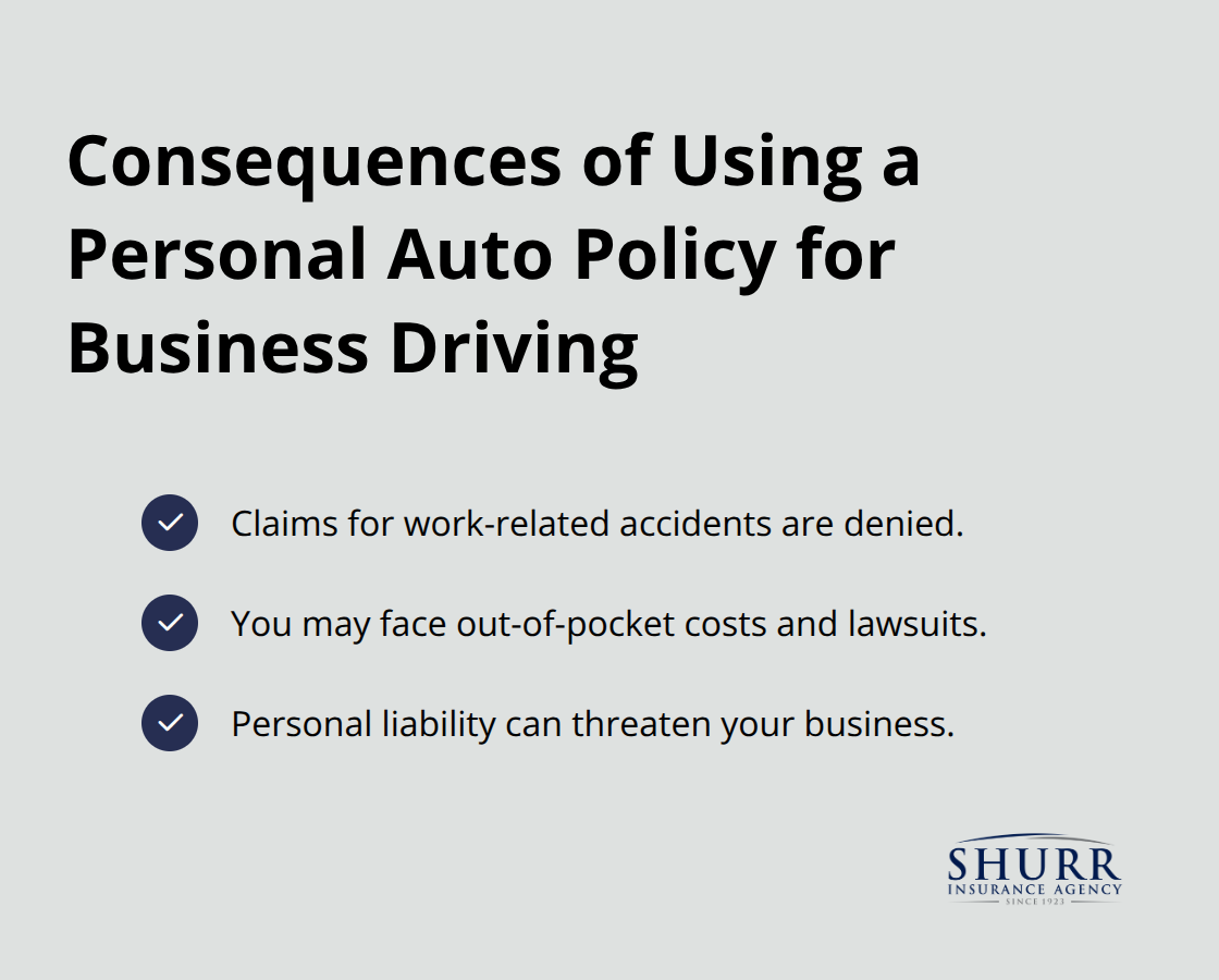 Key consequences when a personal auto policy is used for business driving