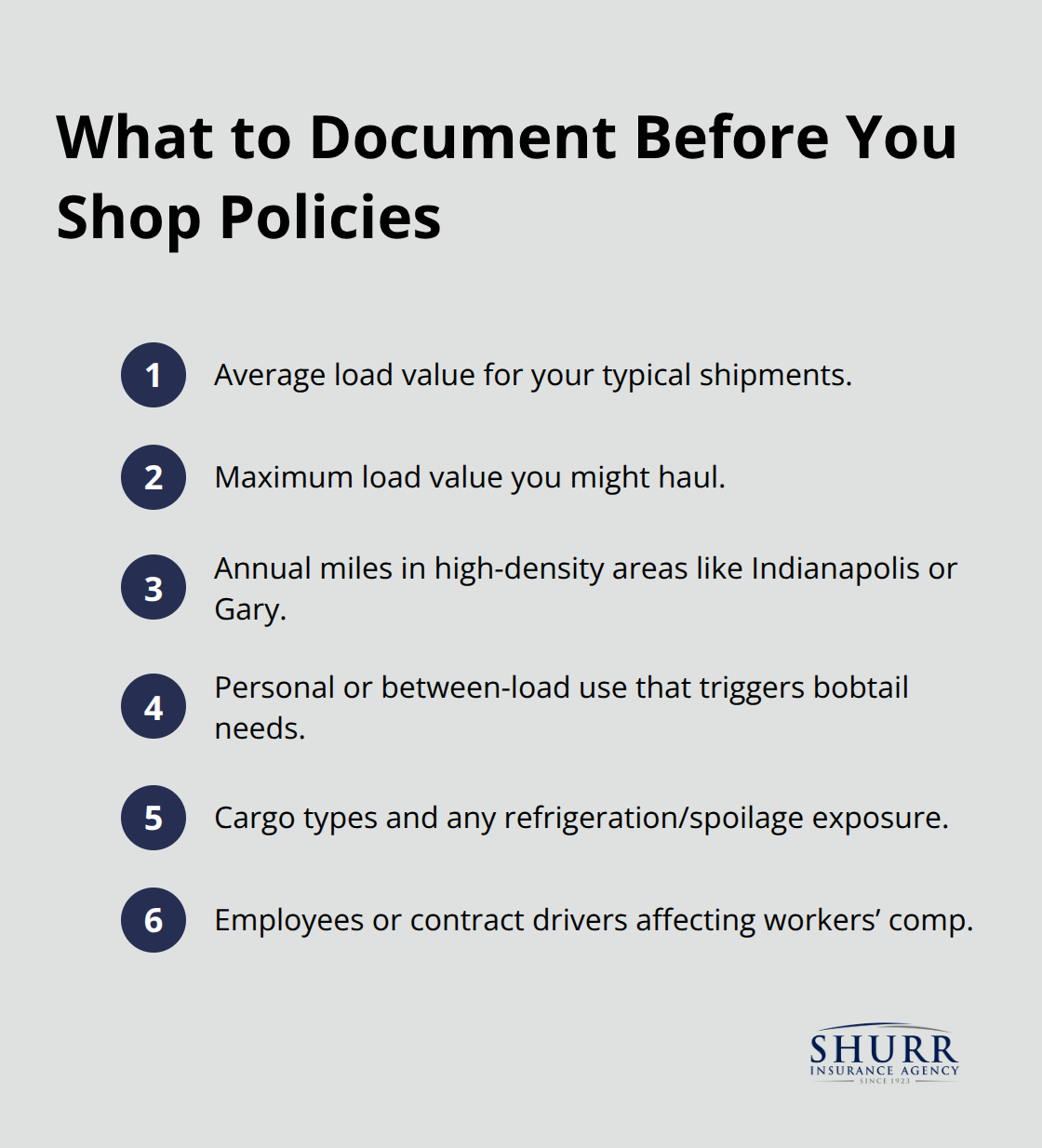Compact checklist of operation details to match coverage to real risks - commercial truck insurance indiana