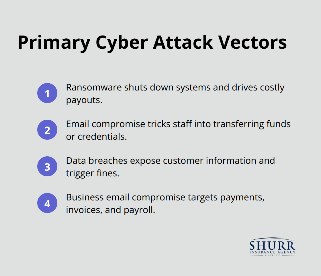Four main cyber attack vectors that impact small businesses - cybersecurity insurance for small business