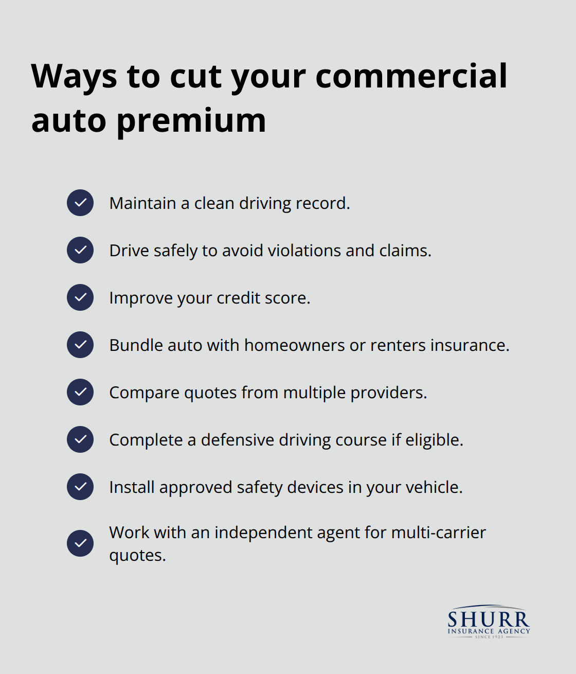 Checklist of steps delivery drivers can take to reduce insurance costs