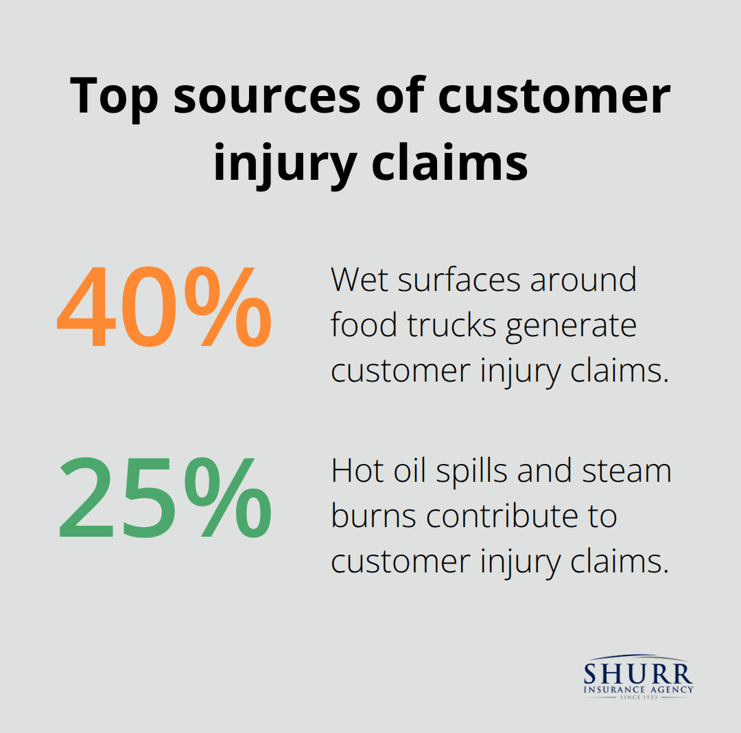 Percentage breakdown of common customer injury claim sources for U.S. food trucks