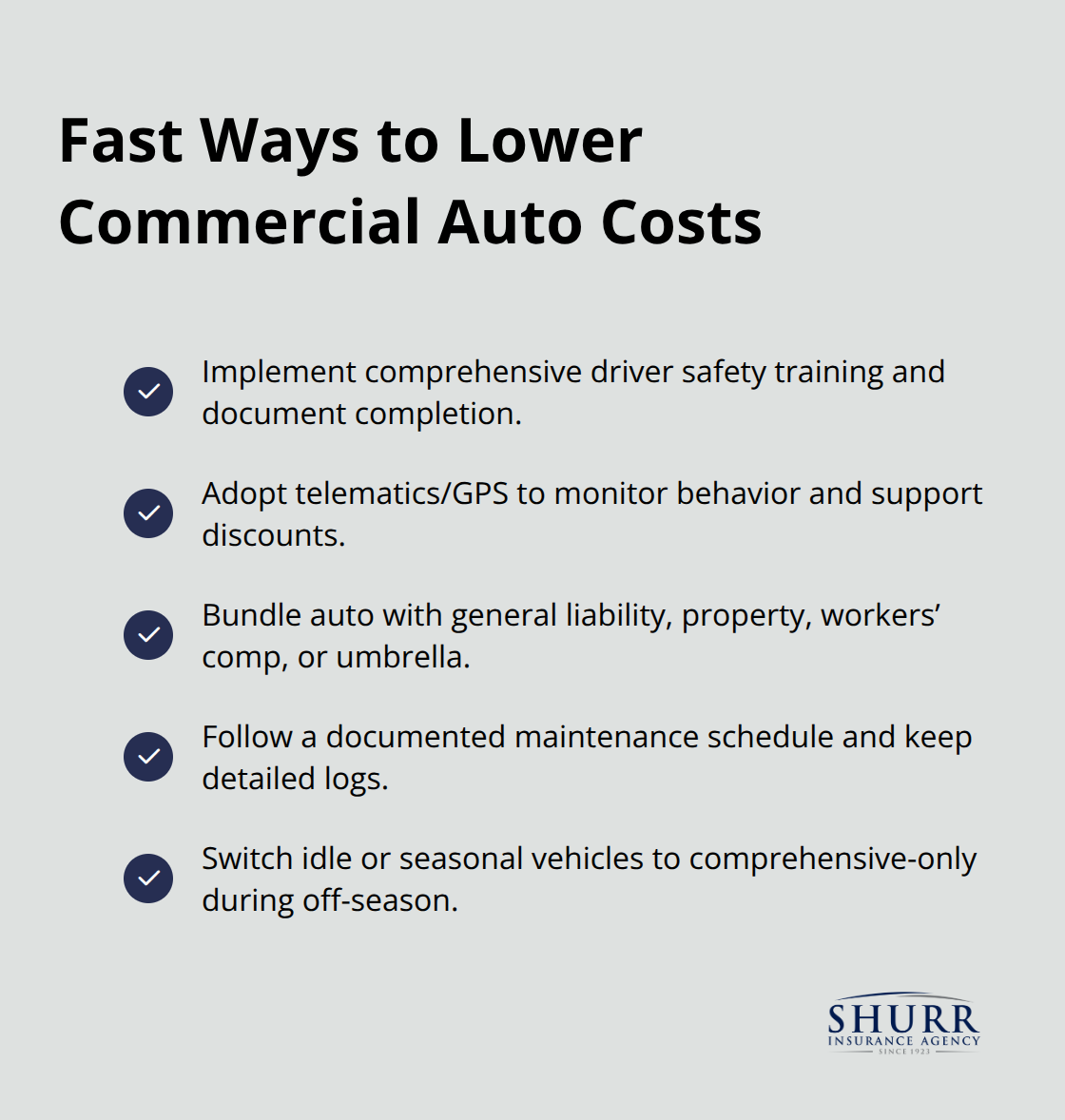 Checklist of practical actions Indiana businesses can take to reduce commercial auto insurance premiums. - indiana commercial auto rates