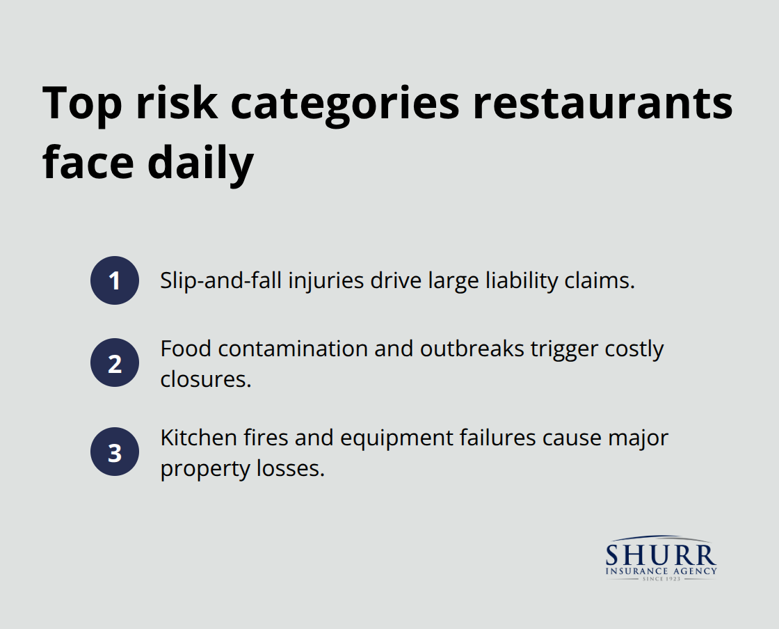 Compact list of three primary restaurant risks for small U.S. restaurants - small restaurant insurance