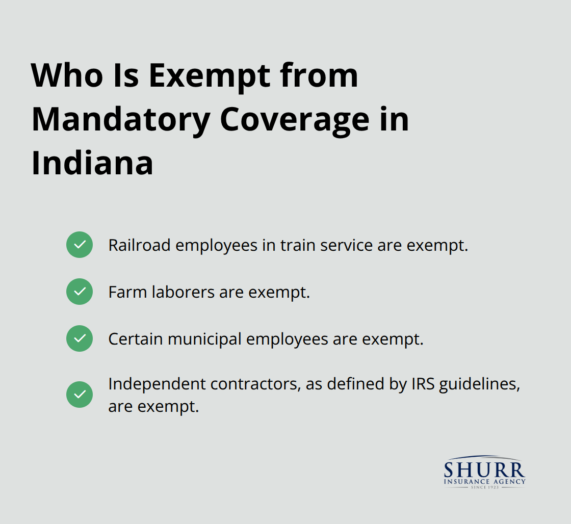 List of worker categories exempt from Indianas mandatory workers compensation coverage. - workers compensation insurance indiana